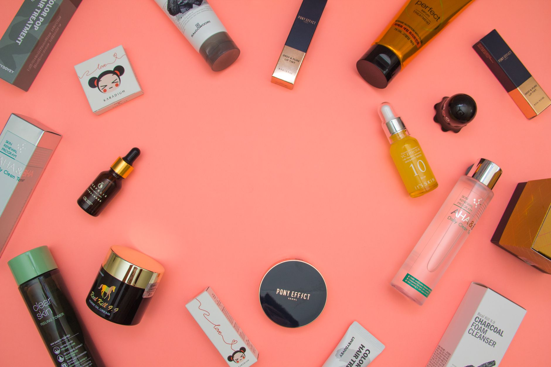 Beauty and skincare products laid out for a brand campaign and review velocity program