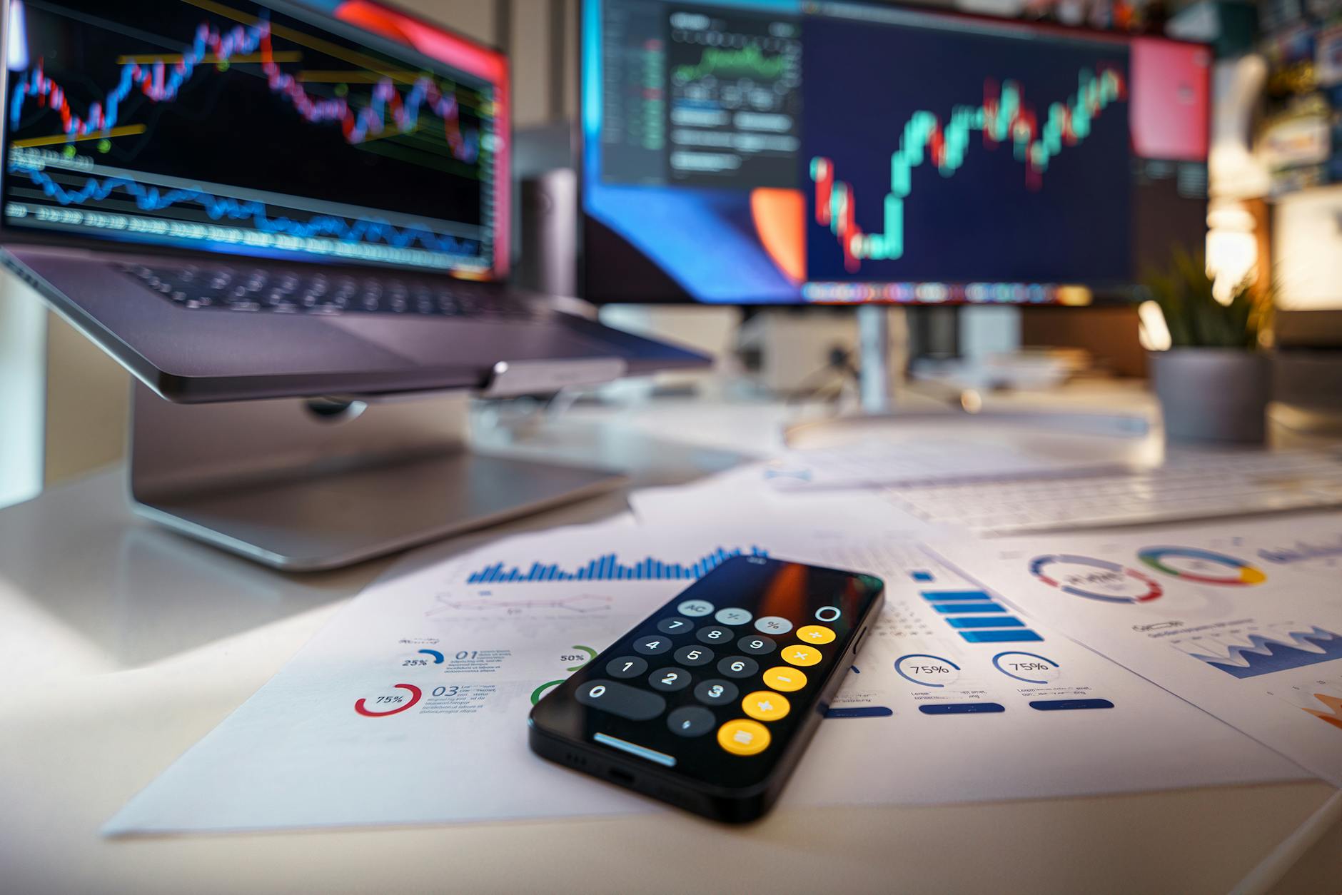 Live forex trading charts on professional multi-screen broker workstation