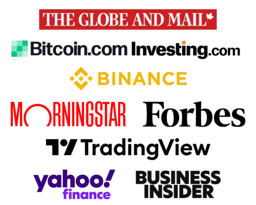 Premium financial publication logos including Yahoo Finance, Forbes, CoinMarketCap, and top-tier outlets